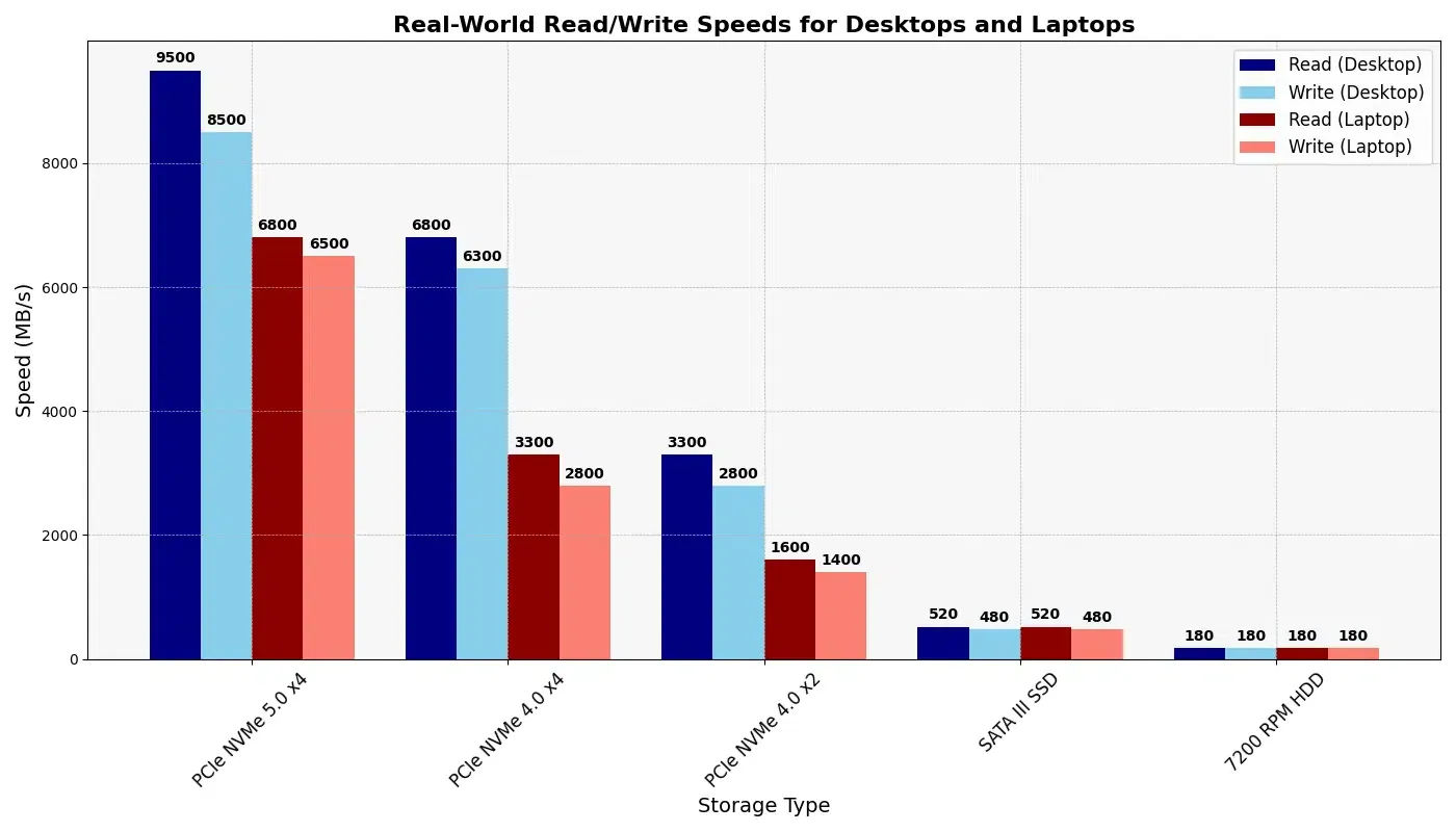 تفاوت سرعت بین نسلهای مختلف اس اس دی NVMe با اس اس دی ساتا و هارد HDD